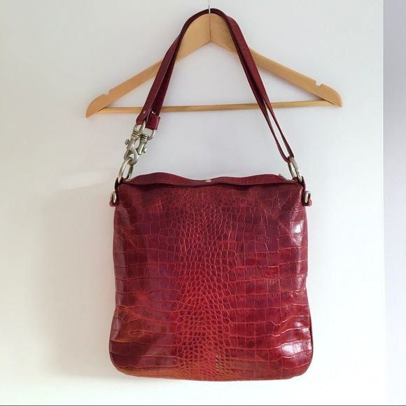 Cuoieria Fiorentina Italian leather square purse burgundy red faux croc pattern - Picture 10 of 16